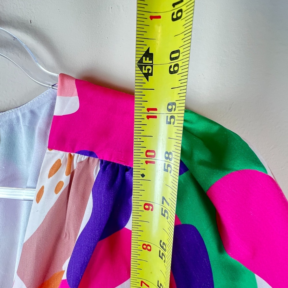 Peach Love California L Abstract Side Cutout Tiered Maxi Dress Puff Sleeve Boho - Picture 8 of 11